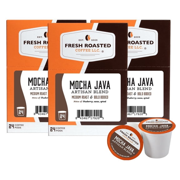 Fresh Roasted Coffee, Mocha Java Coffee Pods, Medium Roast, K-cup Compatible, 72 Count