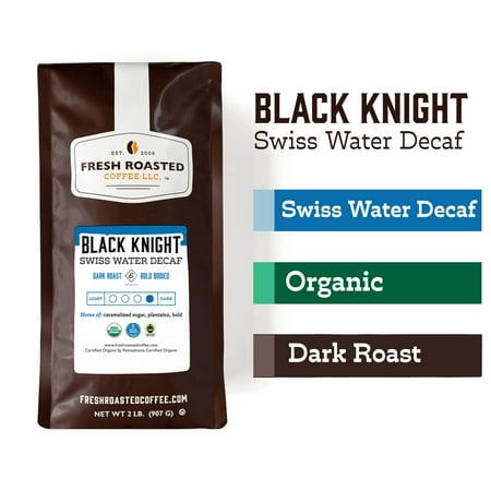 Fresh Roasted Coffee, Organic Black Knight Water-Processed Decaf Coffee, Dark Roast Whole Bean, 32 oz 2 lbs