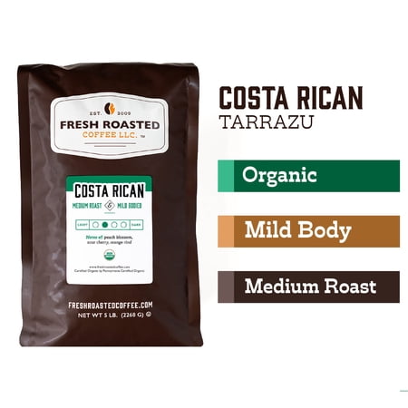 Fresh Roasted Coffee, Organic Costa Rican Coffee, Medium Roast, Whole Bean, 80 oz