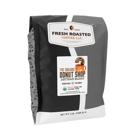 Fresh Roasted Coffee, Organic Donut Shop Blend Coffee, Medium Roast, Whole Bean, 80 oz 5 lbs