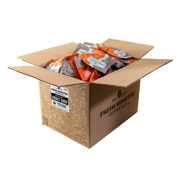 Fresh Roasted Coffee, Organic Donut Shop Coffee Portion Packs 2.25 oz packs, 96 packs per case