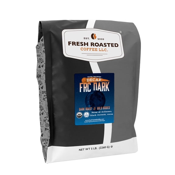 Fresh Roasted Coffee, Organic FRC Dark Decaf Coffee, Dark Roast, Whole Bean, 80 oz 5 lbs