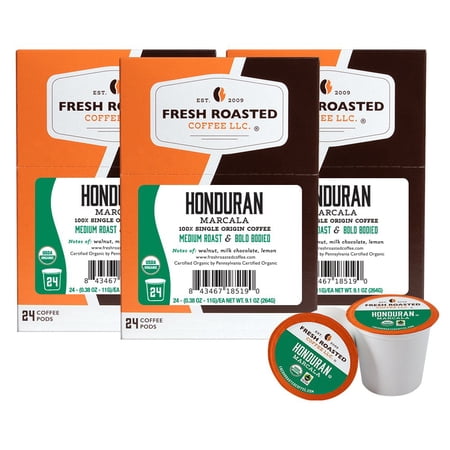 Fresh Roasted Coffee, Organic Honduran Marcala Coffee Pods, Medium Roast, K-cup Compatible, 72 Count