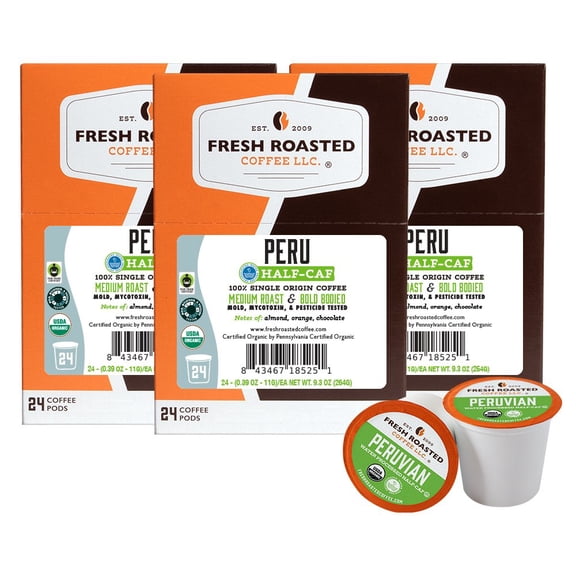 Fresh Roasted Coffee, Organic Peru Medium Roast, K-cup Compatible, 72 Count
