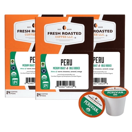 Fresh Roasted Coffee, Organic Peru Medium Roast, K-cup Compatible, 72 Count