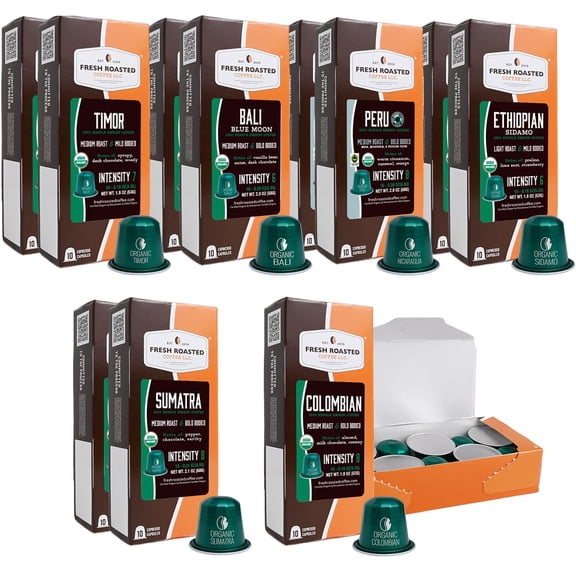 Fresh Roasted Coffee Organic Single-Origin Variety Espresso Pods for Nespresso OriginalLine | USDA Organic, Kosher | 120 Recyclable Aluminum Capsules