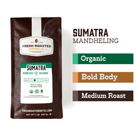 Fresh Roasted Coffee, Organic Sumatra Coffee, Medium Roast, Whole Bean, 32 oz