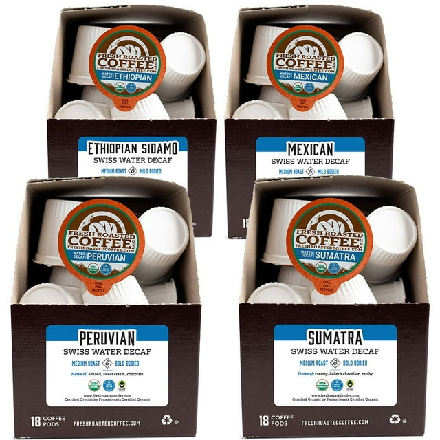 Fresh Roasted Coffee, Organic WaterProcessed Decaf Coffee Pod Variety