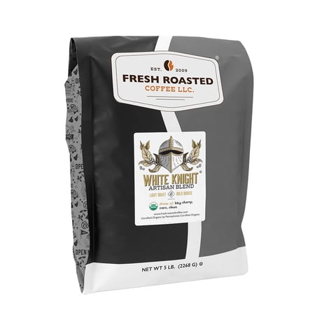 Fresh Roasted Coffee, Organic White Knight Blend Coffee, Light Roast, Whole Bean, 80 oz 5 lbs