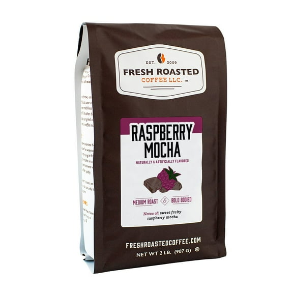 Fresh Roasted Coffee, Raspberry Mocha Flavored Coffee  Drip Ground, 32 oz 2 lbs