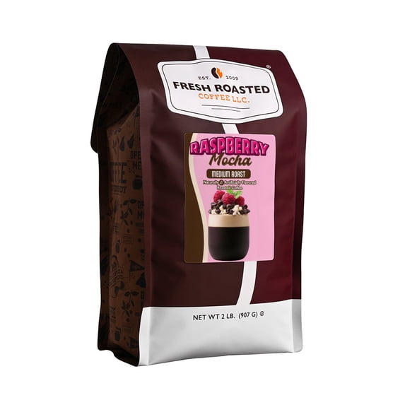 Fresh Roasted Coffee, Raspberry Mocha Flavored Coffee Drip Ground, 32 oz 2 lbs