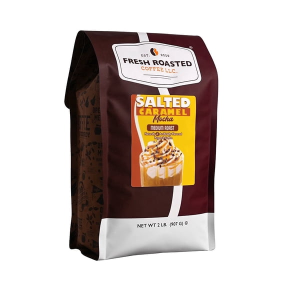 Fresh Roasted Coffee, Salted Caramel Mocha Flavored Coffee Drip Ground, 32 oz 2 lbs