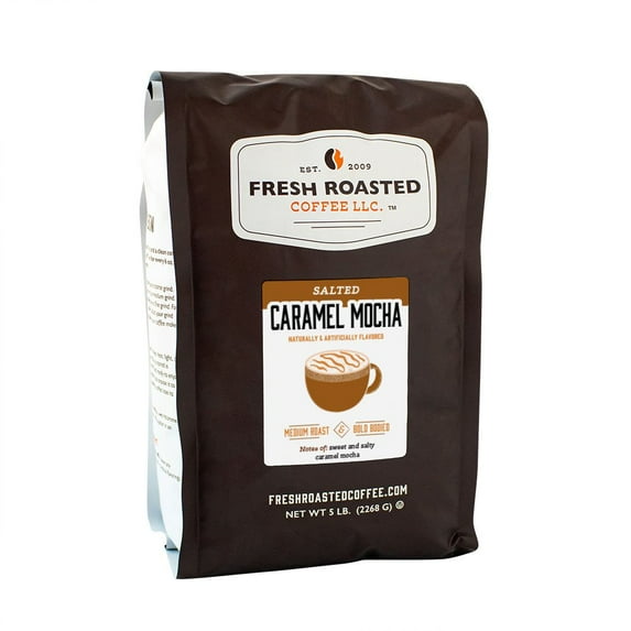 Fresh Roasted Coffee, Salted Caramel Mocha Flavored Coffee Drip Ground, 80 oz 5 lbs
