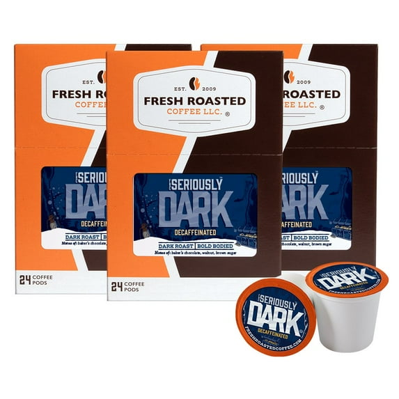 Fresh Roasted Coffee, Seriously Dark Decaf, Dark Roast, K-cup Compatible, 72 Count
