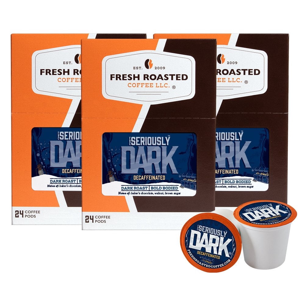 Fresh Roasted Coffee, Seriously Dark Decaf, Dark Roast, K-cup Compatible, 72 Count
