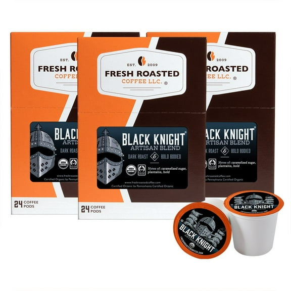Fresh Roasted Coffee, Organic Black Knight, Dark Roast, K-cup Compatible, 72 Count