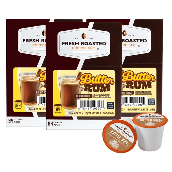 Fresh Roasted Coffee's Flavored Coffee Collection, Butter Rum, 72 K-compatible Pods