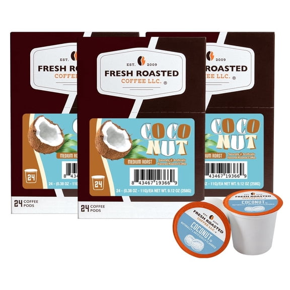 Fresh Roasted Coffee's Flavored Coffee Collection, Coconut, 72 K-compatible Pods