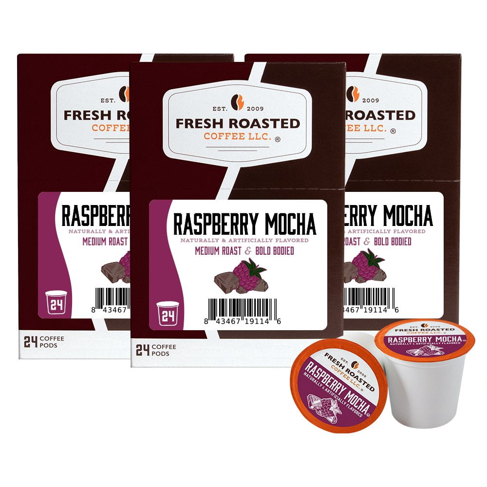 Fresh Roasted Coffee, Raspberry Mocha Flavored Coffee Pods, Medium ...
