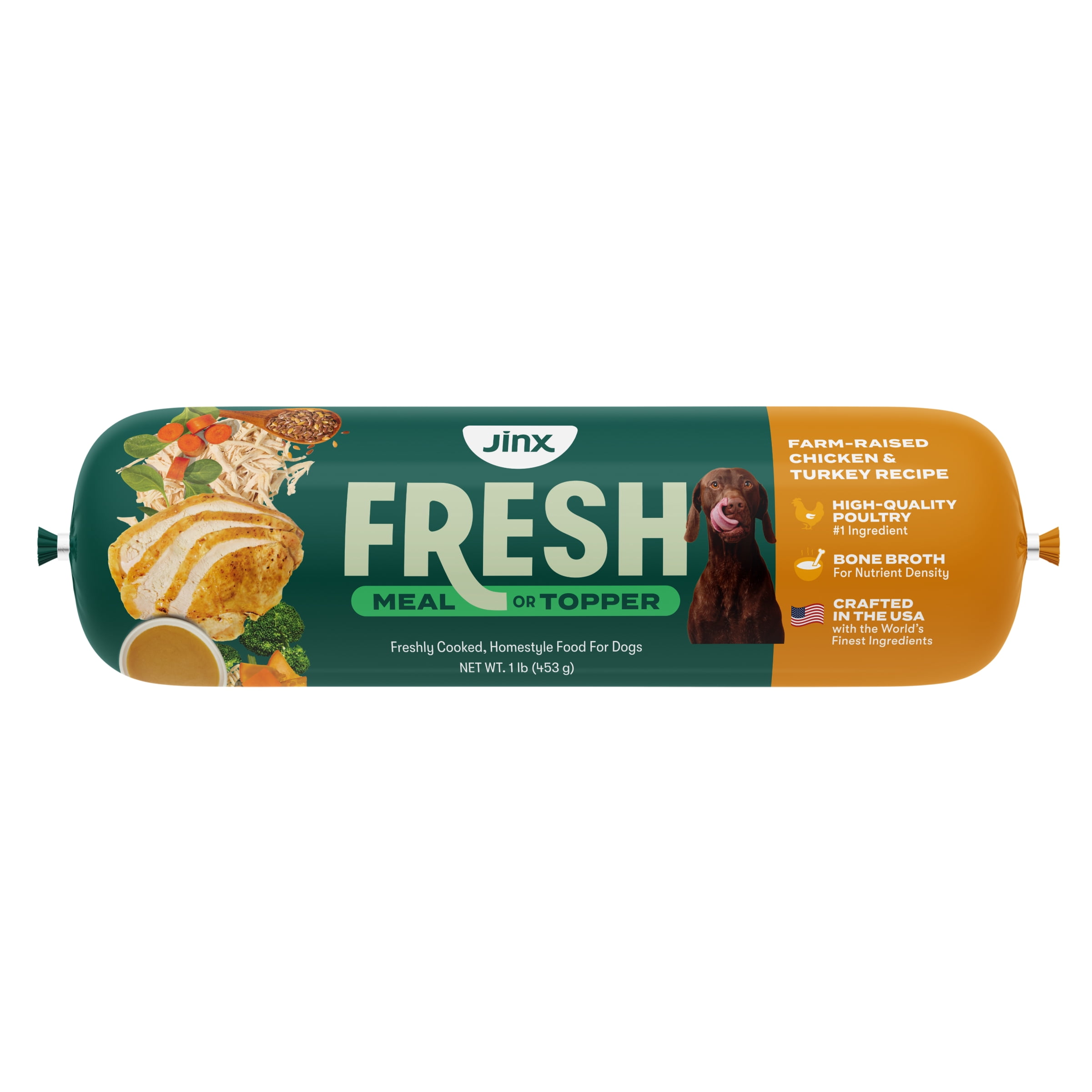 Jinx Fresh Farm-Raised Chicken & Turkey Dog Food Meal or Topper, 1 lb Roll