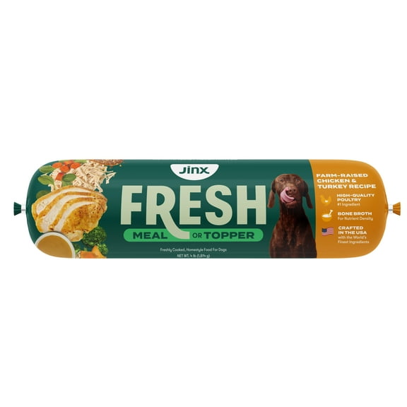 Jinx Fresh Farm-Raised Chicken & Turkey Dog Food Meal or Topper, 4 lb Tube