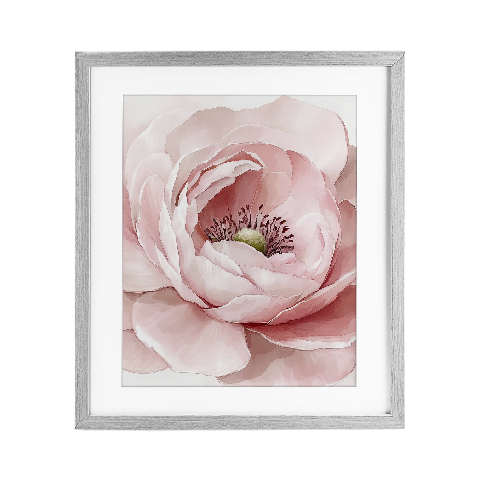 Fresh Rosy Close Up Petals Gray Framed Print Under Glass, design by Christine Simpson Art