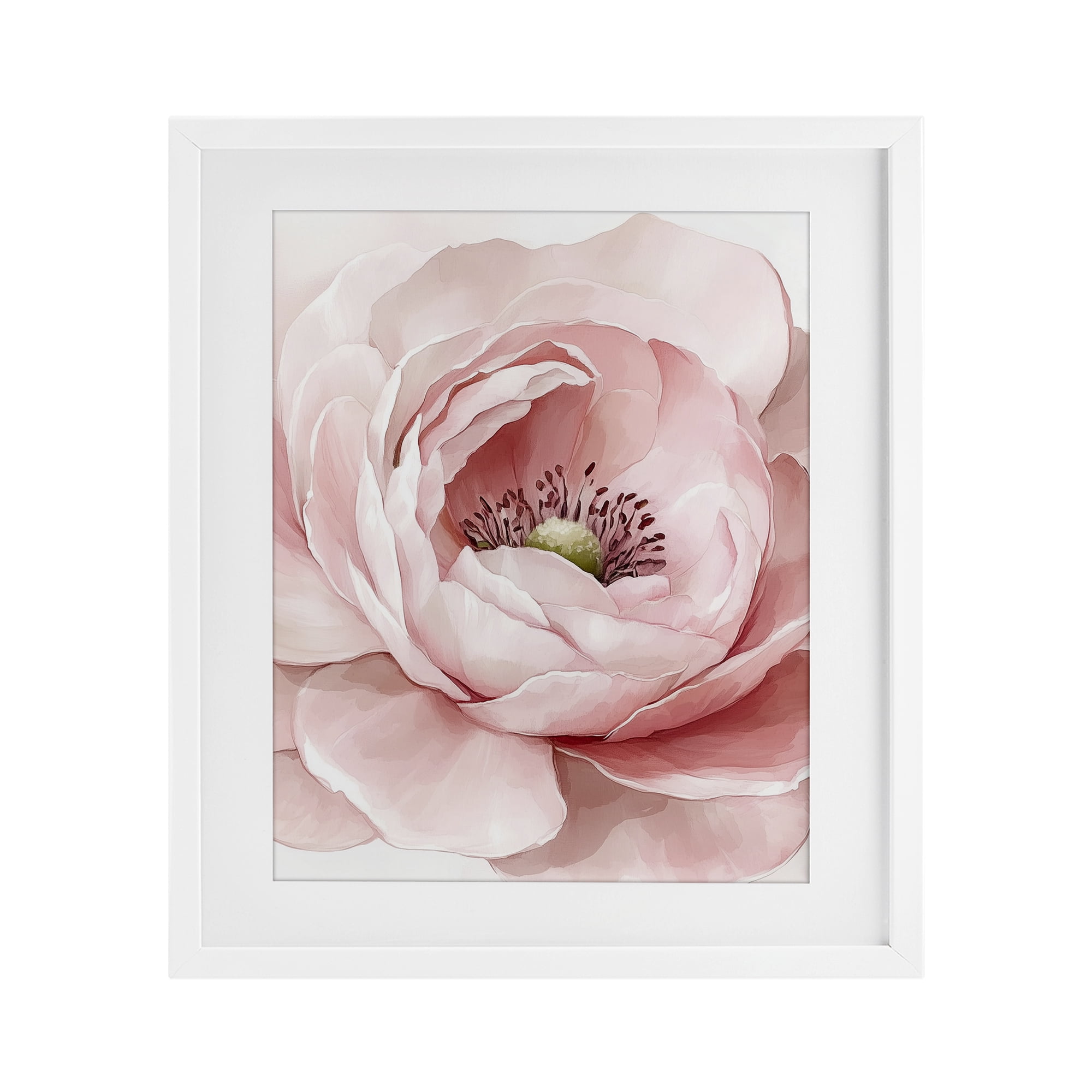 Fresh Rosy Close Up Petals White Framed Print Under Glass, design by Christine Simpson Art
