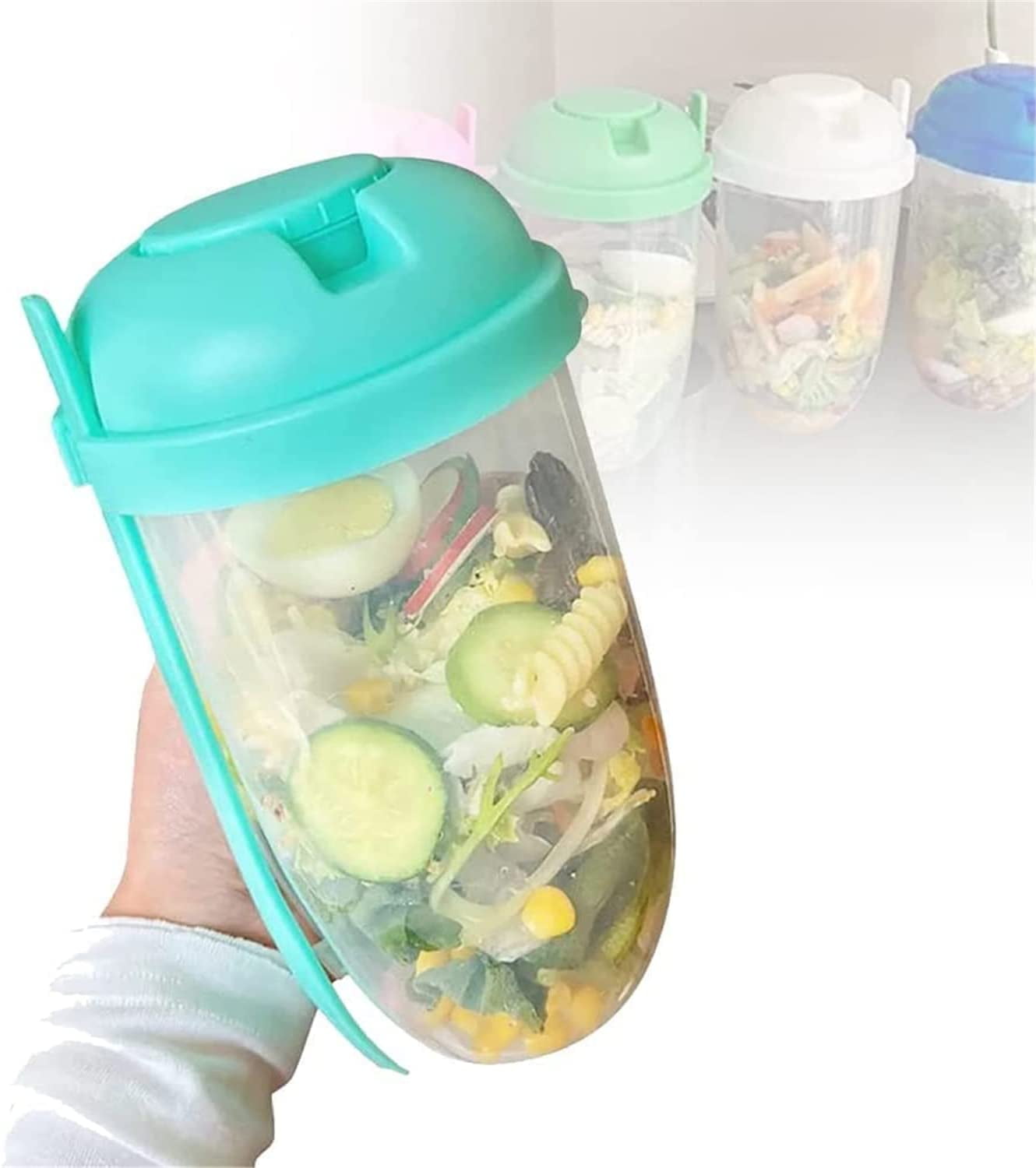 Salad Cup,Salad Dressing Container to Go,Fresh Salad Cup with Fork and  Dressing Holder,Salad Meal Shaker Cup,Reusable Portable Fruit and Vegetable