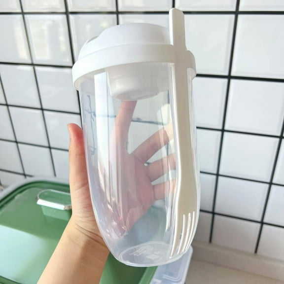 Fresh Salad Container Serving Cup Shaker with Dressing Container Fork Food Storage Bonus Recipes,Use This Bowl for Picnic,Lunch to Go,Made with Plastic Bottle - Eat Healthy