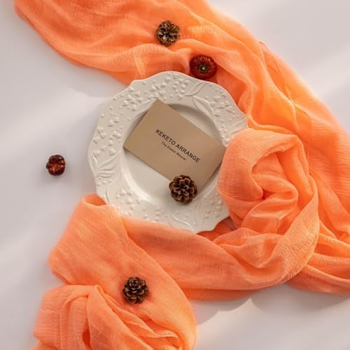 Fresh Salmon Cheesecloth Table Runner Valentines Decor Peach Echo Gauze 120 Inch 10 FT Boho Table Runner for Wedding Baby Shower Bridal Shower Party Sheer Spring Home Decorations