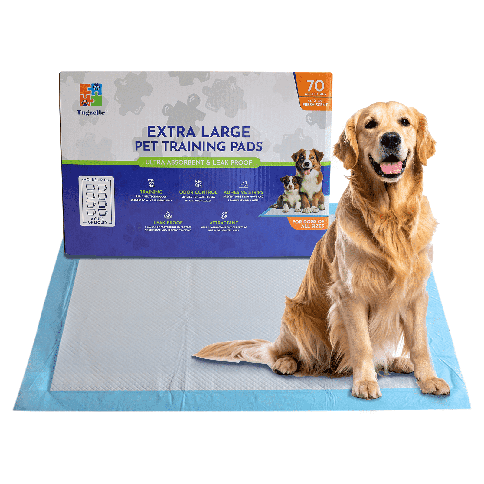 Fresh Scent 34" x 28" 70 ct XL 6-Layer Ultra Absorbent Puppy Pet Training Pads Leak-Proof, Odor Control Pee Pads – Quick Dry Potty Pads for Puppies, Small Dogs, and Senior Pets