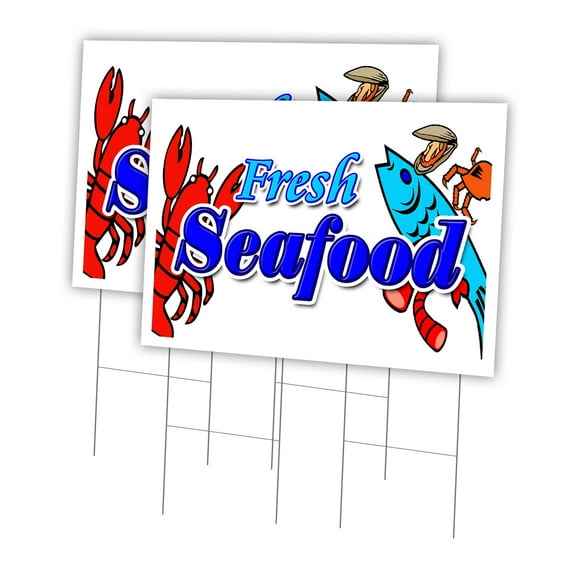 Fresh Seafood 2 Pack Of 24" x 36" Yard Sign & Stake | Advertise Your Business | Stake Included Image On Both Sides | Made in The USA