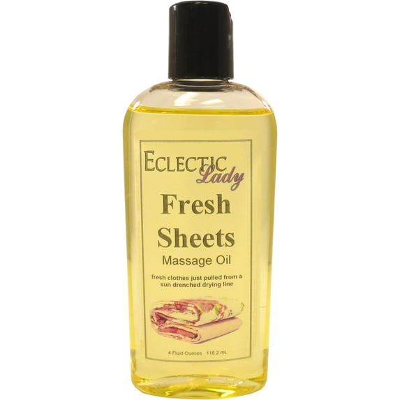 Fresh Sheets Massage Oil by Eclectic Lady, 4 oz, Sweet Almond Oil and Jojoba Oil