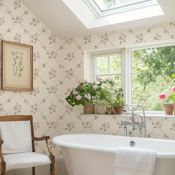 Fresh Simple Floral Peel and Stick Wallpaper - 17.7x118.1 Inch Light Pink Background, Self-Adhesive Removable for Living Room Bedroom