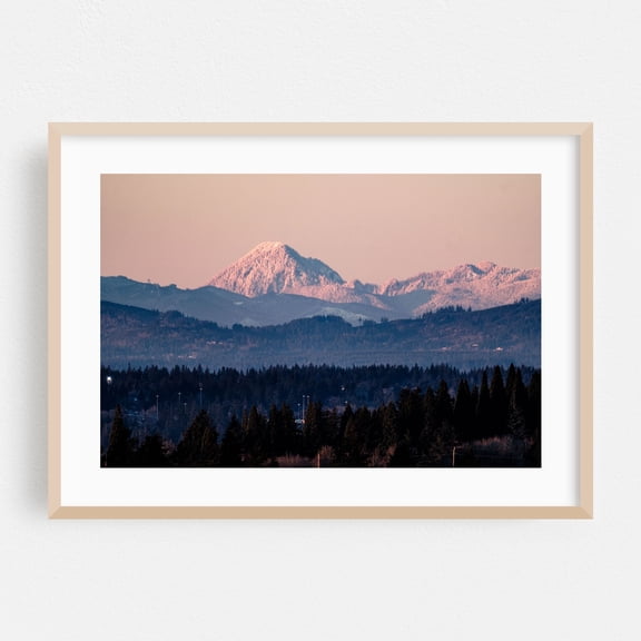 Fresh Snow at Sunset - Washington Photography Mountain Snow Scenic Winter Forest Landscape Nature Oak Framed Wall Art Print 20 x 30 inches