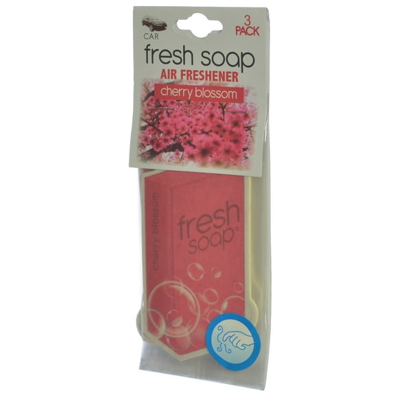 Fresh Soap Car Air Freshener Cardboard Hanging Long Lasting Scent, Cherry Blossom (3-Pack)