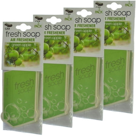 Fresh Soap Car Air Freshener Cardboard Hanging Long Lasting Scent, Green Apple (12-Pack)