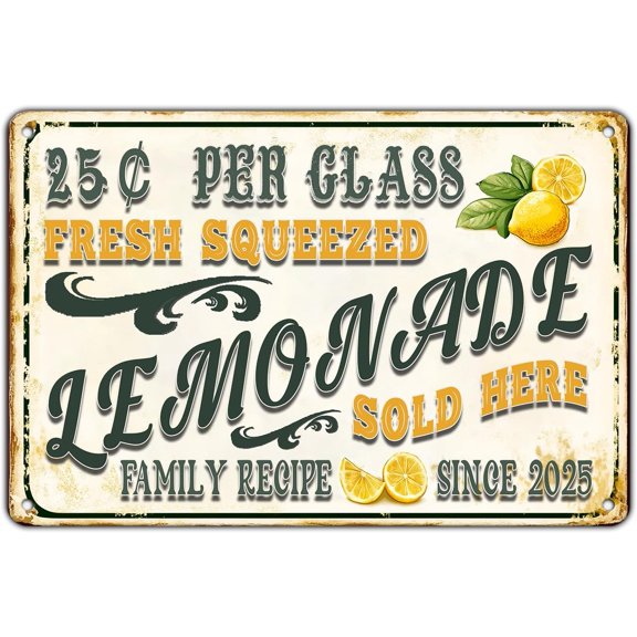Fresh Sqeezed Lemonade Metal Sign Funny Lemon Tin Poster Bar Pub Cafe Wall Decor 12x8 Inch