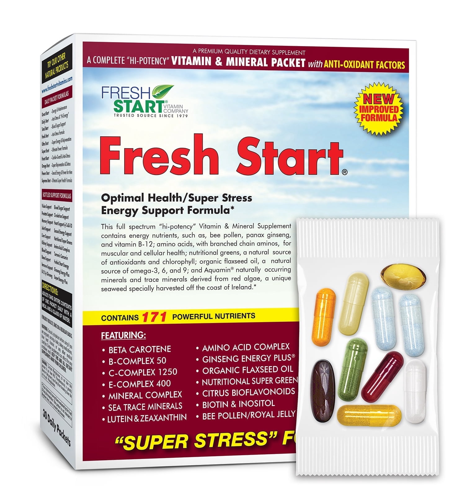 Fresh Start Complete Daily Vitamin Pack - Energy Booster & Stress Support (30 Packets)