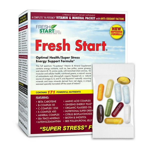 Fresh Start Complete Daily Vitamin Pack - Energy Booster & Stress Support (30 Packets)