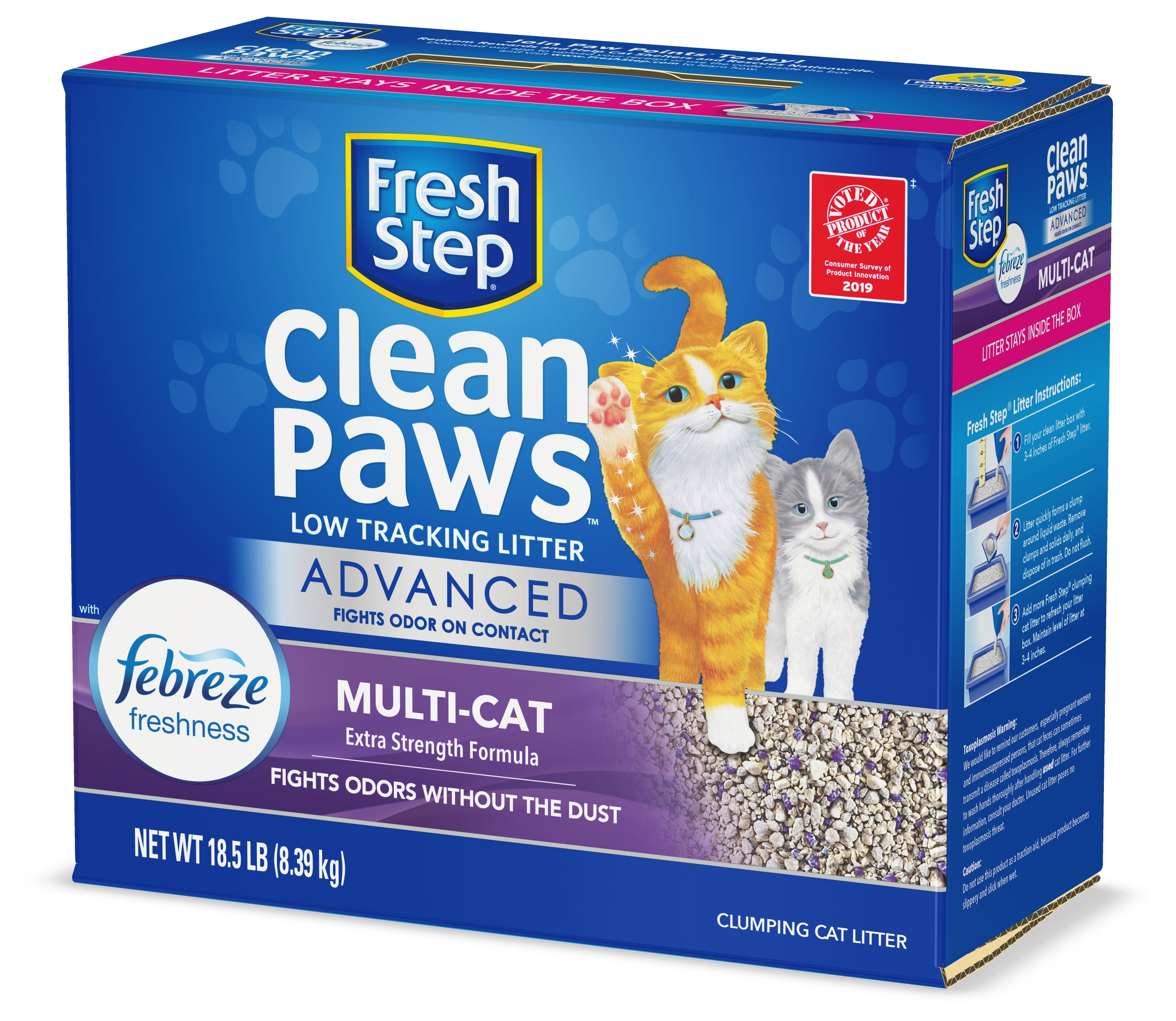 Fresh Step Advanced Clean Paws Clumping Cat Litter, Low Tracking, Odor Control, 18.5 lb
