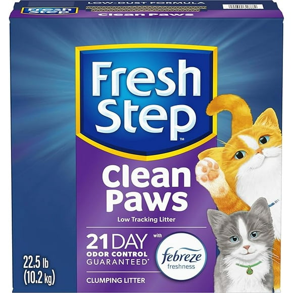 Fresh Step Clean Paws Cat Litter With Febreze Freshness, Multi-Cat Low-Tracking Clumping Litter With Guaranteed Odor Control, 22.5 lb. Box Packaging May Vary