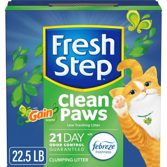 Fresh Step Clean Paws Cat Litter, Low-Tracking Clumping Litter With Febreze and Gain, 22.5 lbs