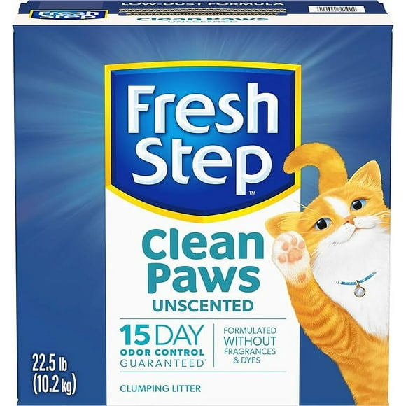 Fresh Step Clean Paws Low Tracking Litter Simply Unscented, Clumping Litter With Activated Charcoal Technology, 22.5 lb. Box Packaging May Vary
