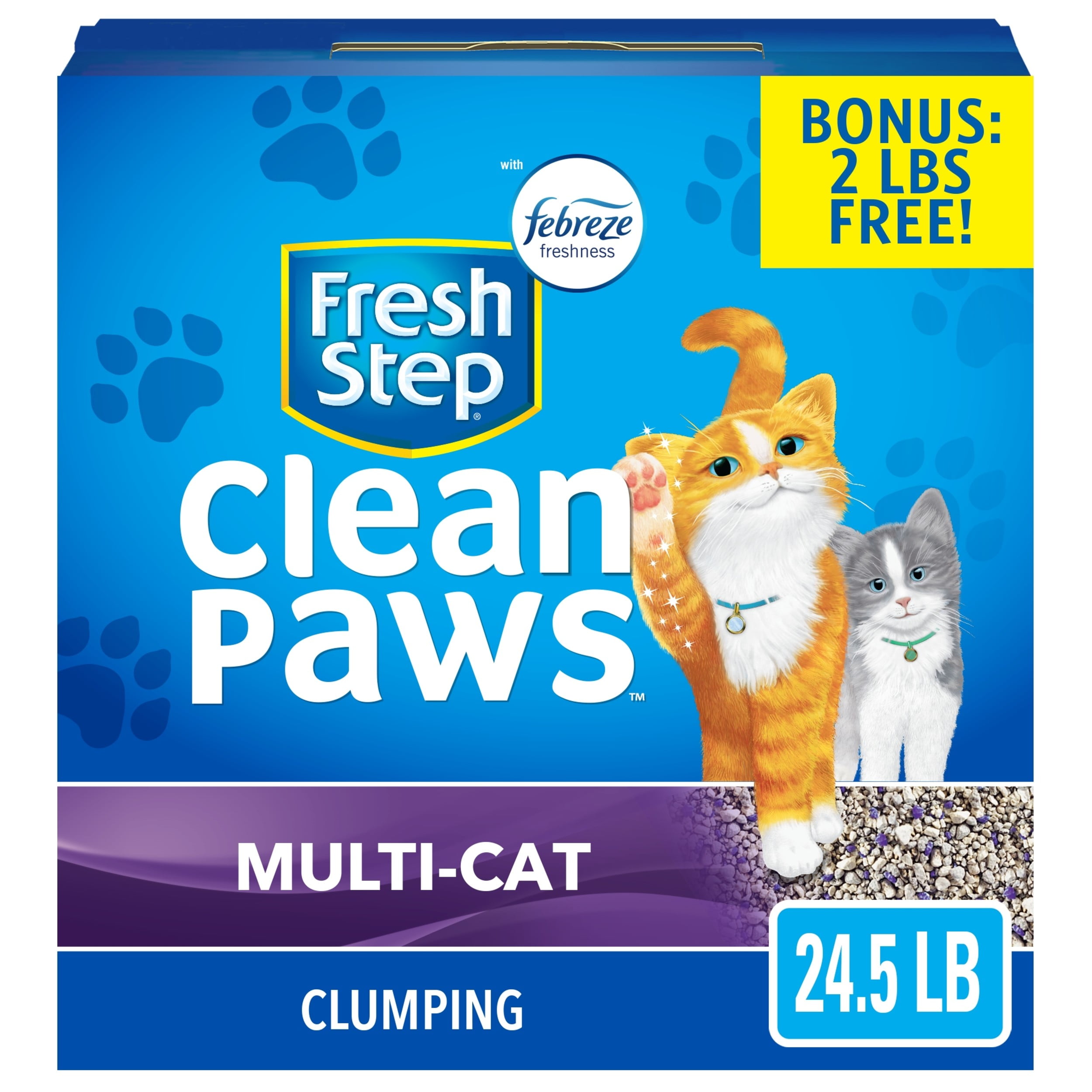 Fresh Step Clean Paws Multi-Cat Scented Litter with Febreze, Clumping Cat Litter, 24.5 Pounds