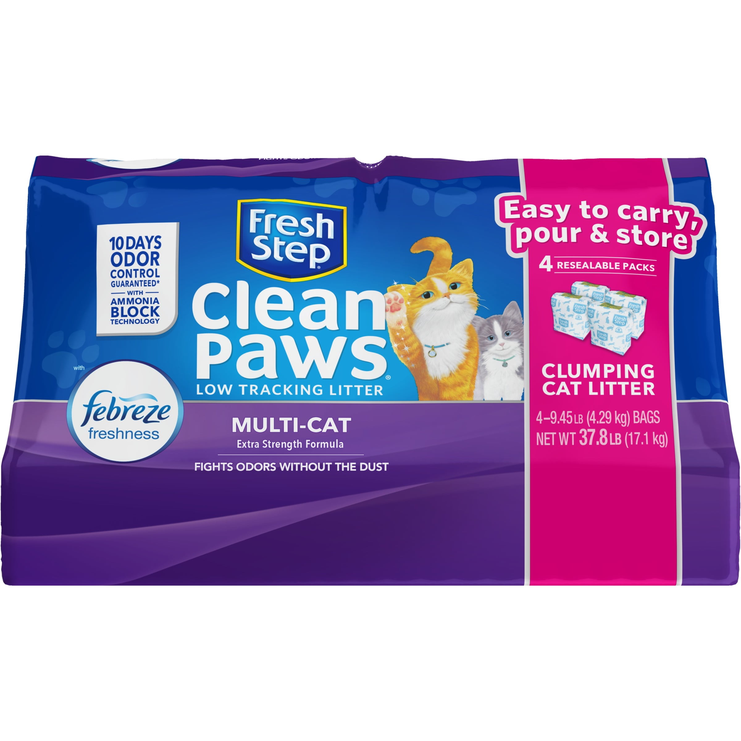  Fresh Step® Clean Paws® Cat Litter, Clumping Cat Litter with  Febreze, Gain Scent – 22.5 Pounds : Pet Supplies
