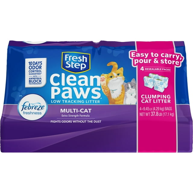 Fresh Step Clean Paws MultiCat Scented Litter with Febreze, Clumping