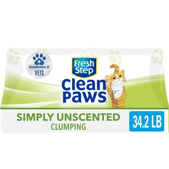 Fresh Step Clean Paws Simply Unscented Clumping Cat Litter, Recommended by Vets - 34.2 pounds