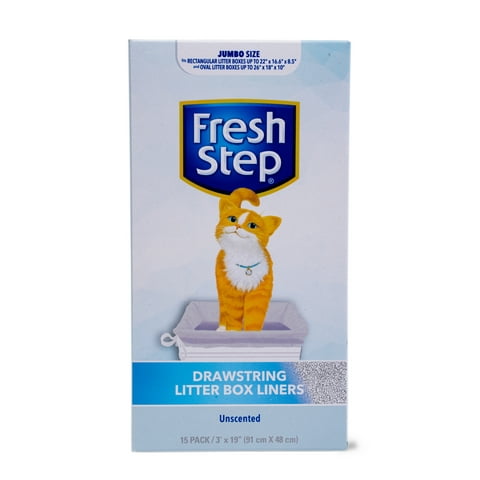 Fresh Step Jumbo Drawstring Litter Box Liners, Unscented, 36" x 19", 15 Count