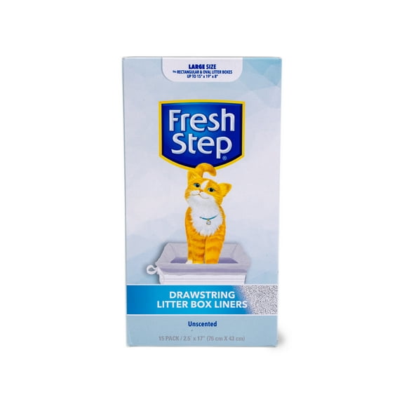 Fresh Step Drawstring Litter Box Liners Unscented, Large Size, 30" x 17" - 15 Count